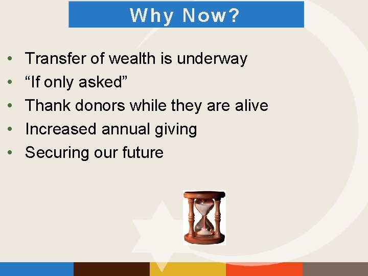 Why Now? • • • Transfer of wealth is underway “If only asked” Thank