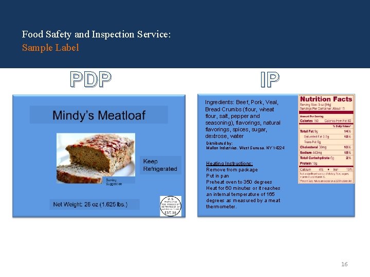 Food Safety and Inspection Service: Sample Label PDP IP Ingredients: Beef, Pork, Veal, Bread