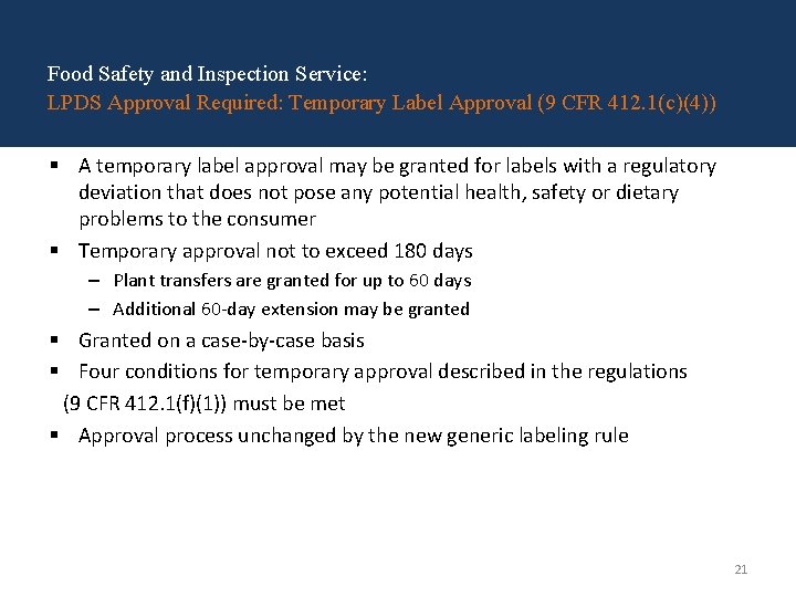 Food Safety and Inspection Service: LPDS Approval Required: Temporary Label Approval (9 CFR 412.