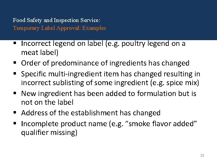 Food Safety and Inspection Service: Temporary Label Approval: Examples § Incorrect legend on label