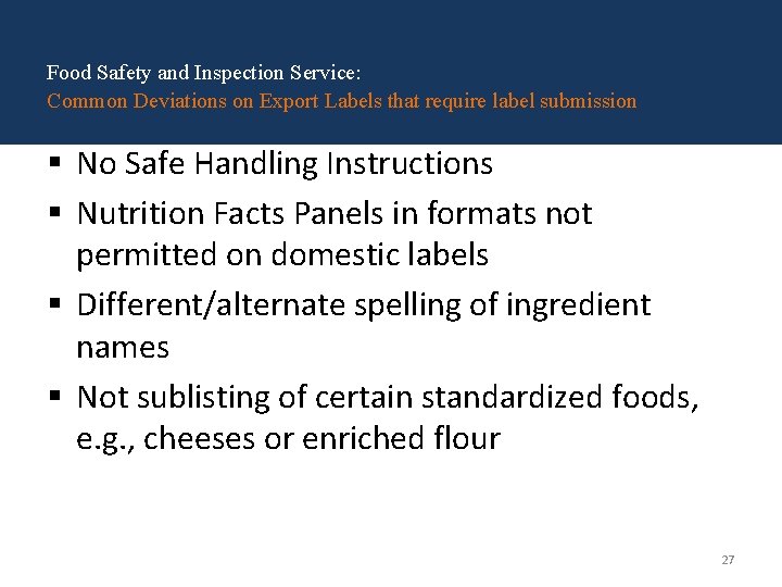 Food Safety and Inspection Service: Common Deviations on Export Labels that require label submission