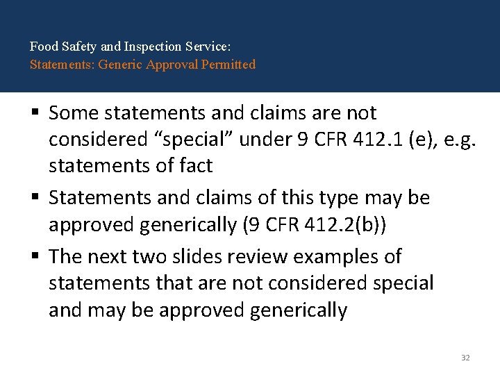 Food Safety and Inspection Service: Statements: Generic Approval Permitted § Some statements and claims