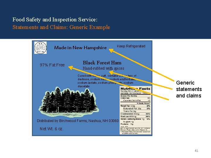 Food Safety and Inspection Service: Statements and Claims: Generic Example Made in New Hampshire