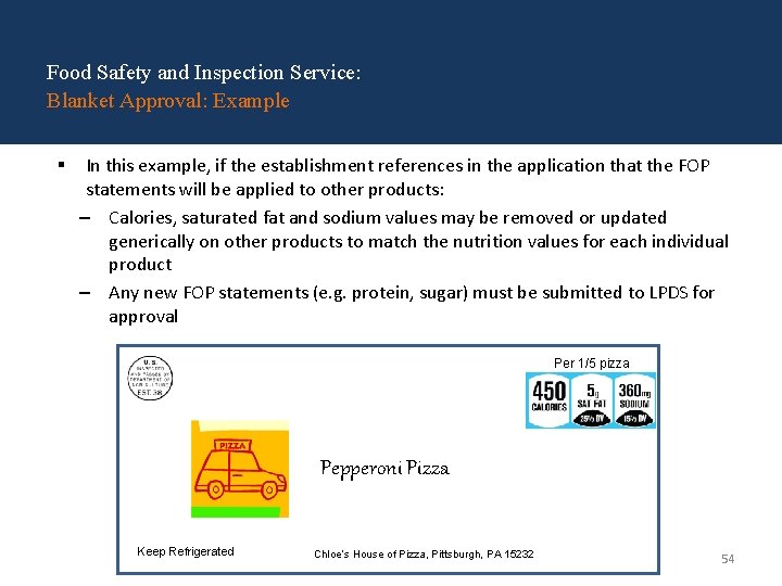 Food Safety and Inspection Service: Blanket Approval: Example § In this example, if the