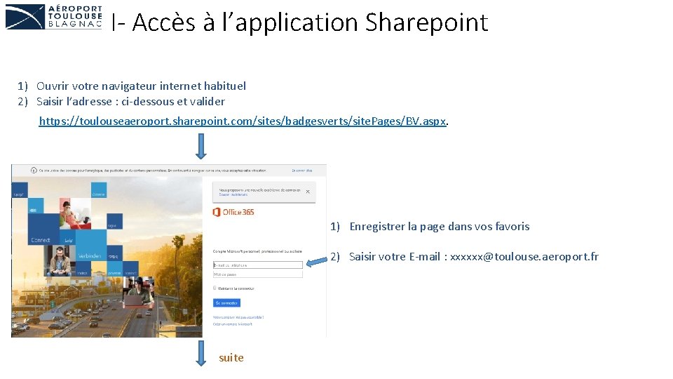 I- Accès à l’application Sharepoint 1) Ouvrir votre navigateur internet habituel 2) Saisir l’adresse