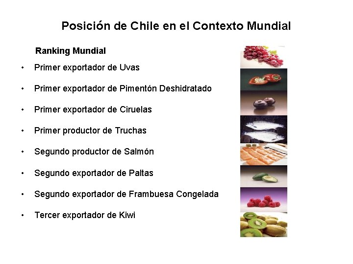 Posición de Chile en el Contexto Mundial Ranking Mundial • Primer exportador de Uvas