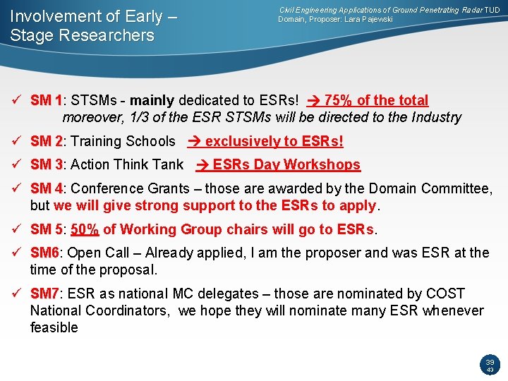 Involvement of Early – Stage Researchers Civil Engineering Applications of Ground Penetrating Radar TUD Involvement of Early – Stage Researchers Civil Engineering Applications of Ground Penetrating Radar TUD