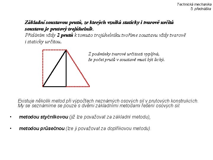 Technická mechanika 5. přednáška Základní soustavou prutů, ze kterých vzniká staticky i tvarově určitá