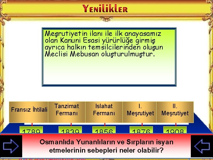 Meşrutiyetin Krallıkla Tanzimat yönetilen ve Islahat ilanı ile Fransa’da Fermanı ilk anayasamız halk ile