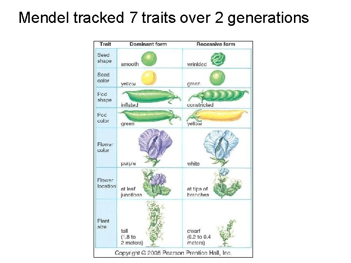 Mendel tracked 7 traits over 2 generations 