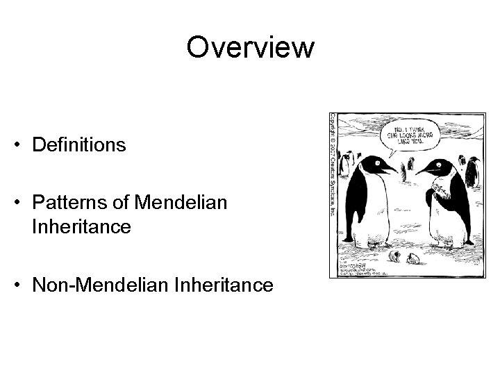 Overview • Definitions • Patterns of Mendelian Inheritance • Non-Mendelian Inheritance 