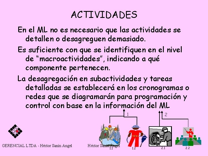 ACTIVIDADES En el ML no es necesario que las actividades se detallen o desagreguen