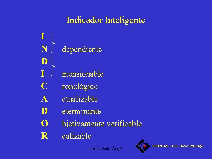 Indicador Inteligente I N D I C A D O R dependiente mensionable ronológico