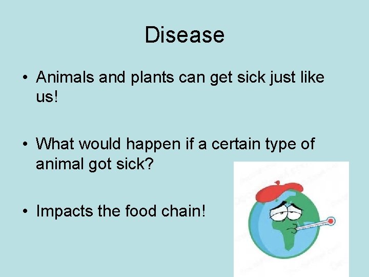 Disease • Animals and plants can get sick just like us! • What would