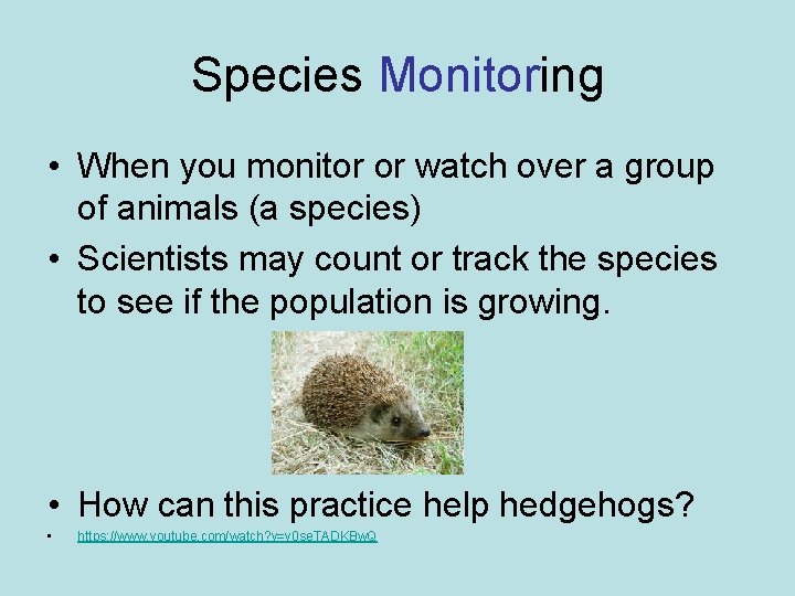 Species Monitoring • When you monitor or watch over a group of animals (a