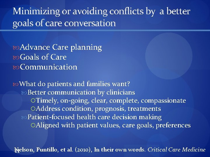 Minimizing or avoiding conflicts by a better goals of care conversation Advance Care planning