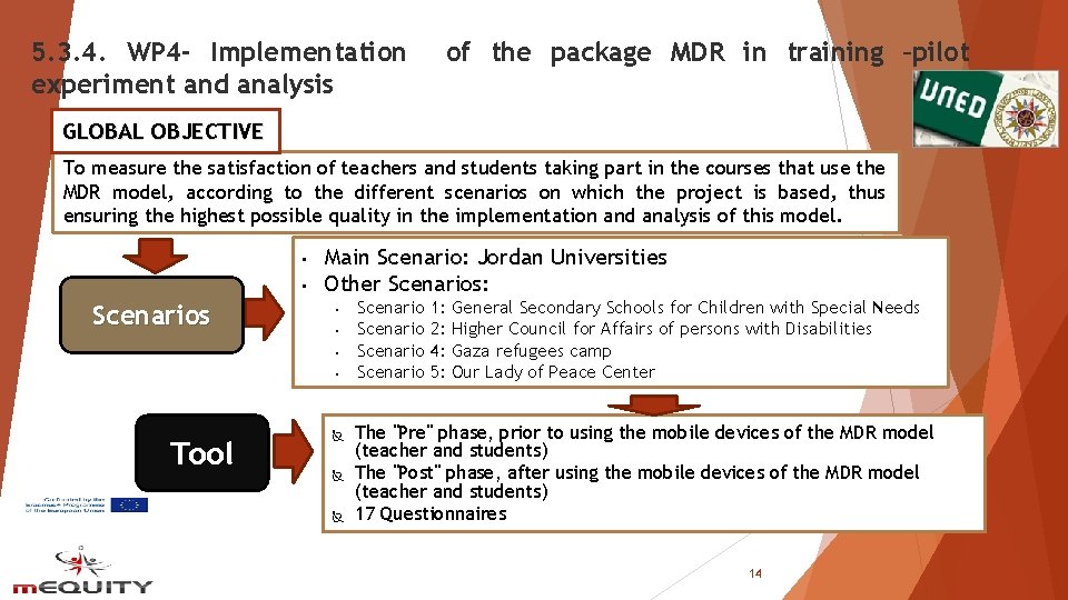 5. 3. 4. WP 4 - Implementation experiment and analysis of the package MDR 5. 3. 4. WP 4 - Implementation experiment and analysis of the package MDR