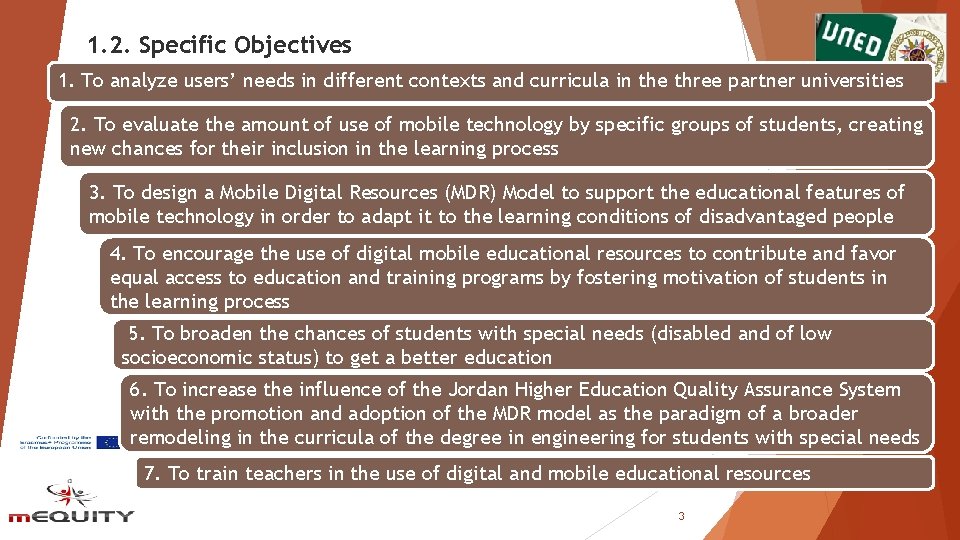 1. 2. Specific Objectives 1. To analyze users’ needs in different contexts and curricula 1. 2. Specific Objectives 1. To analyze users’ needs in different contexts and curricula