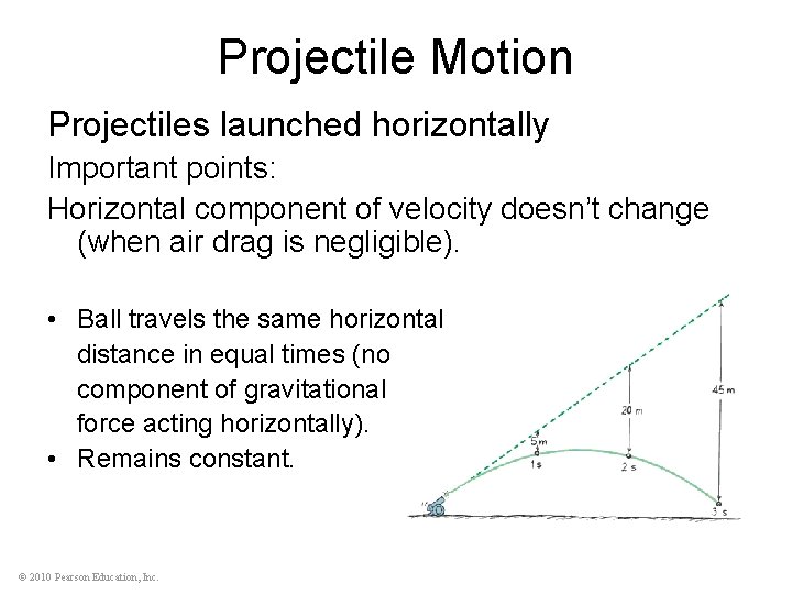 Projectile Motion Projectiles launched horizontally Important points: Horizontal component of velocity doesn’t change (when