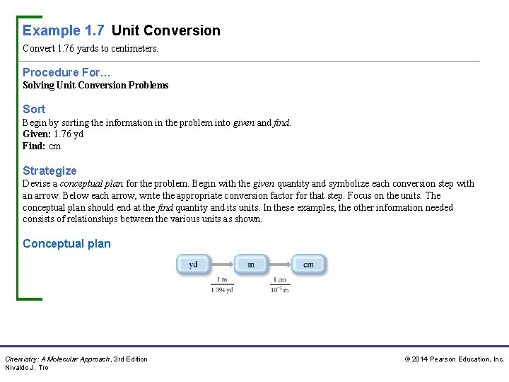 Example 1. 7 Unit Conversion Convert 1. 76 yards to centimeters. Procedure For… Solving Example 1. 7 Unit Conversion Convert 1. 76 yards to centimeters. Procedure For… Solving