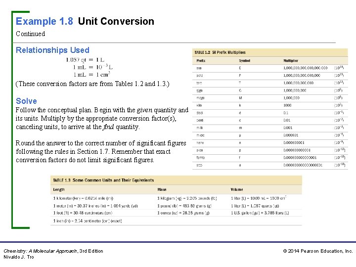 Example 1. 8 Unit Conversion Continued Relationships Used (These conversion factors are from Tables Example 1. 8 Unit Conversion Continued Relationships Used (These conversion factors are from Tables
