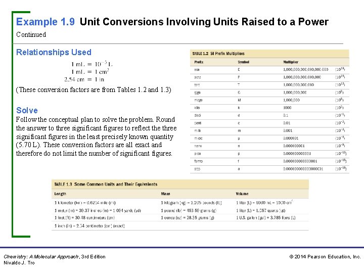 Example 1. 9 Unit Conversions Involving Units Raised to a Power Continued Relationships Used Example 1. 9 Unit Conversions Involving Units Raised to a Power Continued Relationships Used
