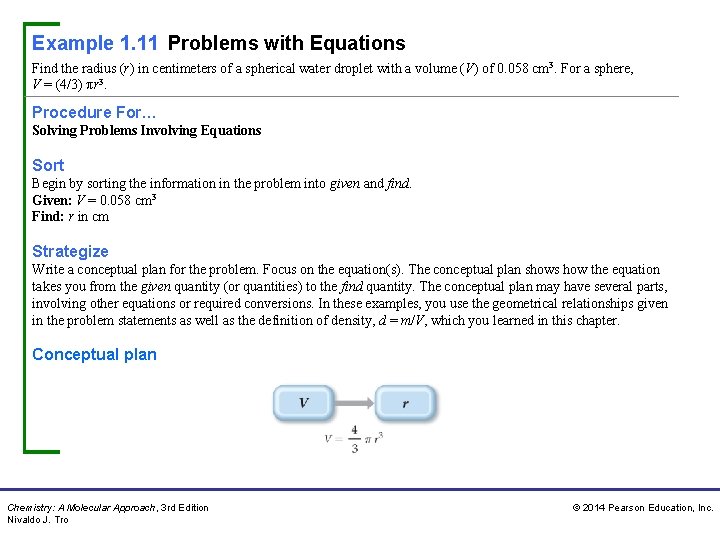 Example 1. 11 Problems with Equations Find the radius (r) in centimeters of a Example 1. 11 Problems with Equations Find the radius (r) in centimeters of a
