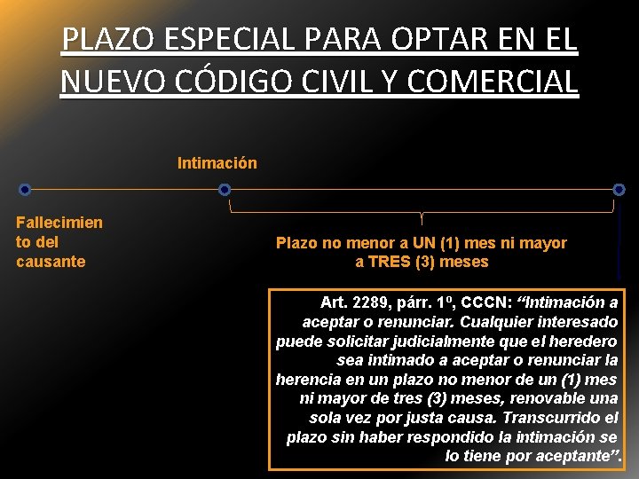 PLAZO ESPECIAL PARA OPTAR EN EL NUEVO CÓDIGO CIVIL Y COMERCIAL Intimación Fallecimien to