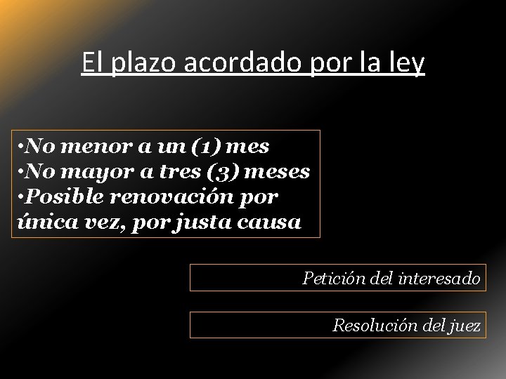 El plazo acordado por la ley • No menor a un (1) mes •