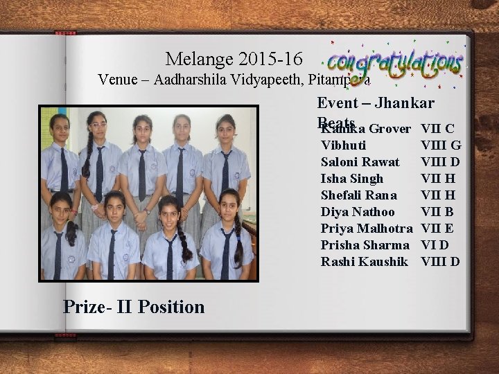 Melange 2015 -16 Venue – Aadharshila Vidyapeeth, Pitampura Event – Jhankar Beats Kanika Grover