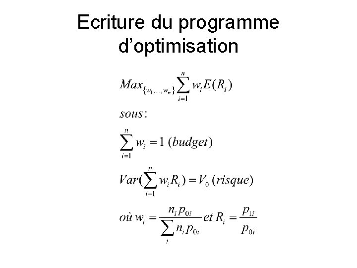 Ecriture du programme d’optimisation 