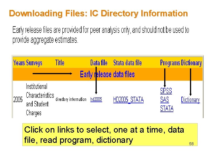 Downloading Files: IC Directory Information Click on links to select, one at a time,