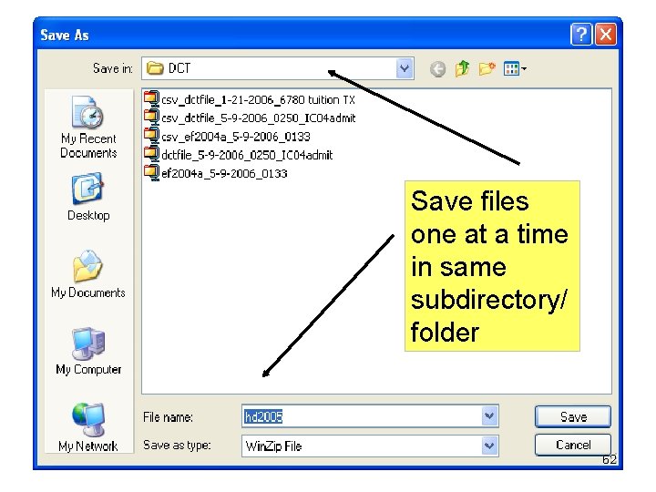 Save files one at a time in same subdirectory/ folder 62 