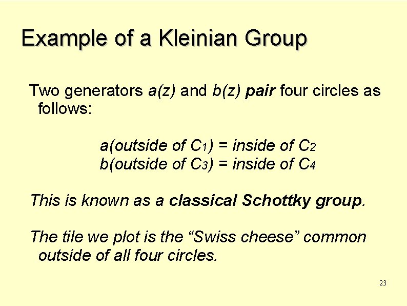 Example of a Kleinian Group Two generators a(z) and b(z) pair four circles as