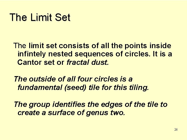 The Limit Set The limit set consists of all the points inside infintely nested