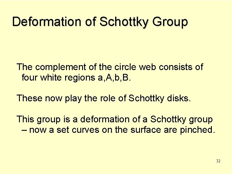 Deformation of Schottky Group The complement of the circle web consists of four white