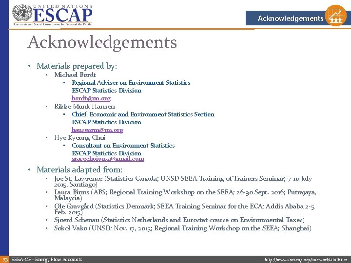 Acknowledgements • Materials prepared by: • Michael Bordt • Regional Adviser on Environment Statistics Acknowledgements • Materials prepared by: • Michael Bordt • Regional Adviser on Environment Statistics