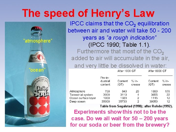 The speed of Henry’s Law ”atmosphere” ”ocean” IPCC claims that the CO 2 equilibration