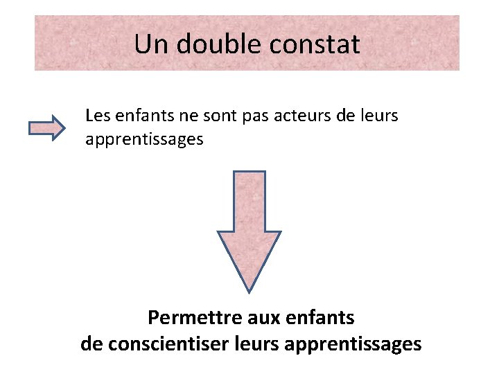 Un double constat Les enfants ne sont pas acteurs de leurs apprentissages Permettre aux