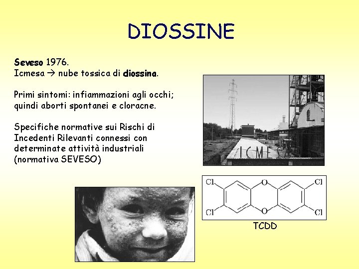 DIOSSINE Seveso 1976. Icmesa nube tossica di diossina. Primi sintomi: infiammazioni agli occhi; quindi