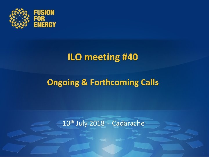 ILO meeting #40 Ongoing & Forthcoming Calls 10 th July 2018 - Cadarache 1