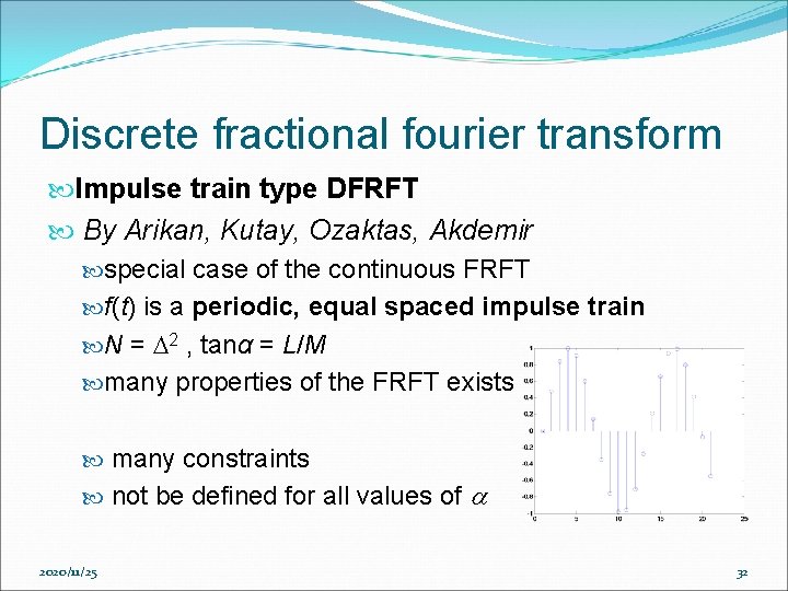 Discrete fractional fourier transform Impulse train type DFRFT By Arikan, Kutay, Ozaktas, Akdemir special Discrete fractional fourier transform Impulse train type DFRFT By Arikan, Kutay, Ozaktas, Akdemir special