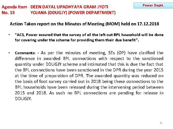 Agenda Item DEEN DAYAL UPADHYAYA GRAM JYOTI No. 19 YOJANA (DDUGJY) (POWER DEPARTMENT) Power