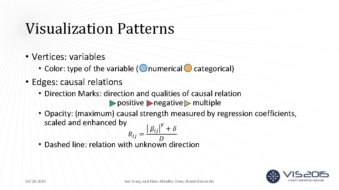 Visualization Patterns • Vertices: variables • Color: type of the variable ( numerical categorical)