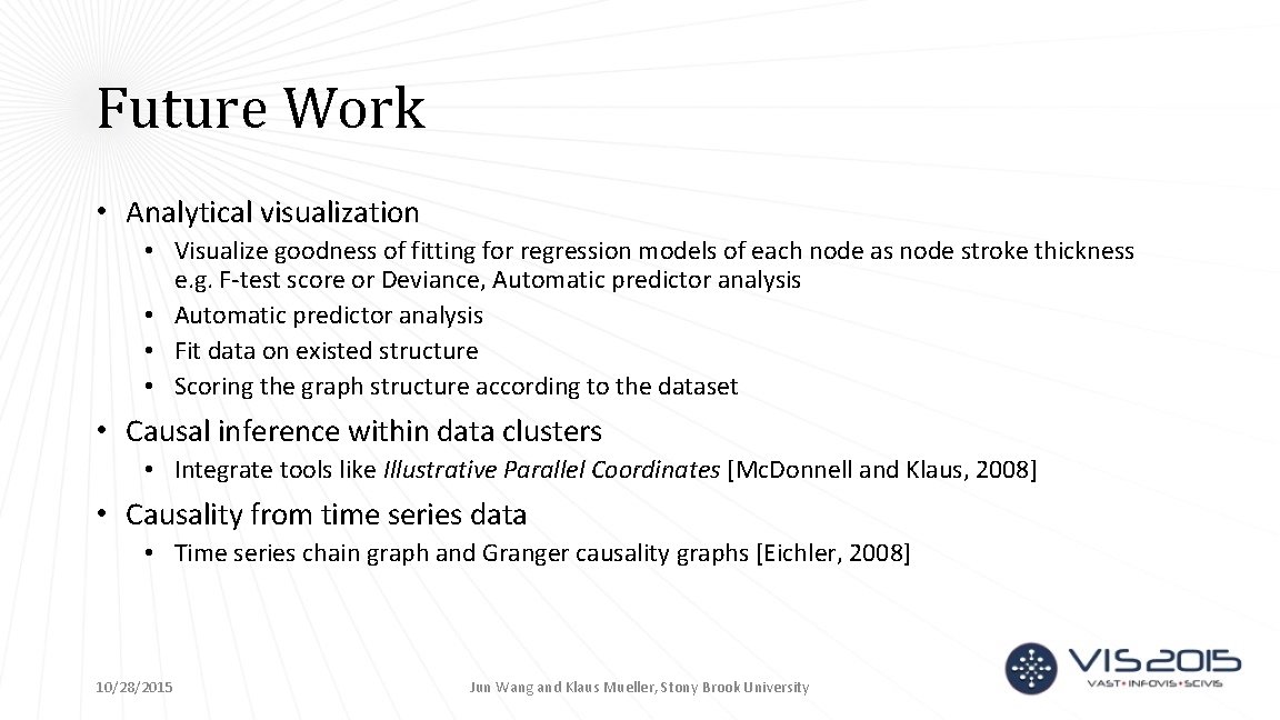 Future Work • Analytical visualization • Visualize goodness of fitting for regression models of