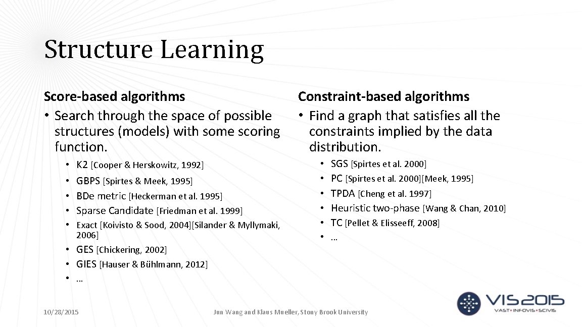 Structure Learning Score-based algorithms Constraint-based algorithms • Search through the space of possible •