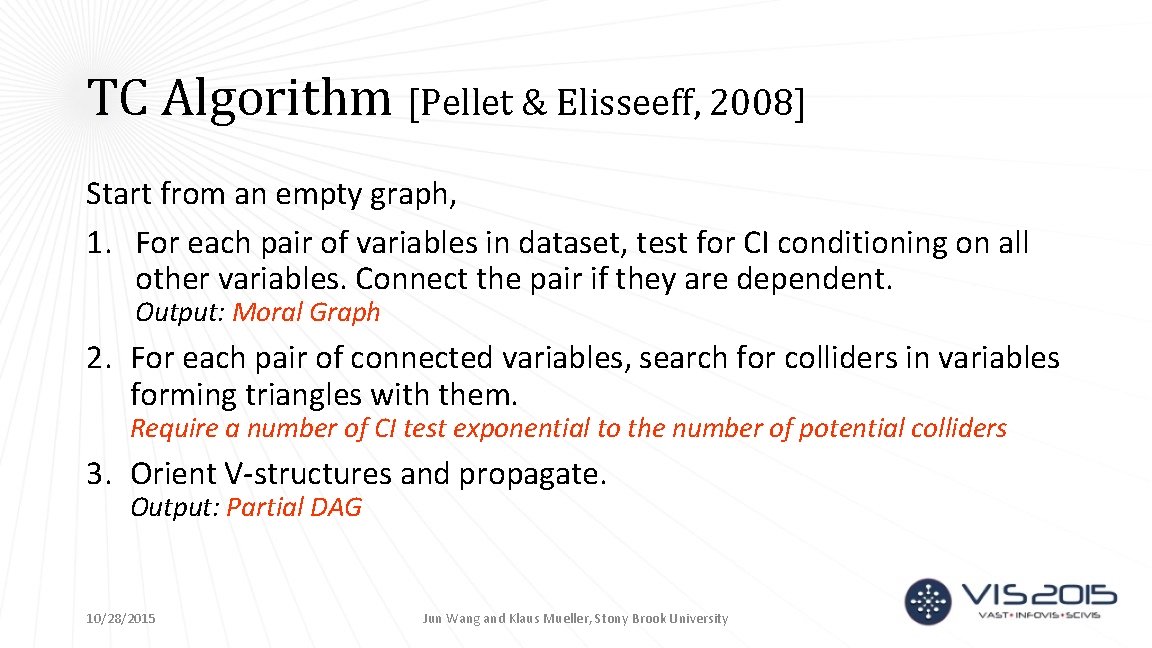 TC Algorithm [Pellet & Elisseeff, 2008] Start from an empty graph, 1. For each