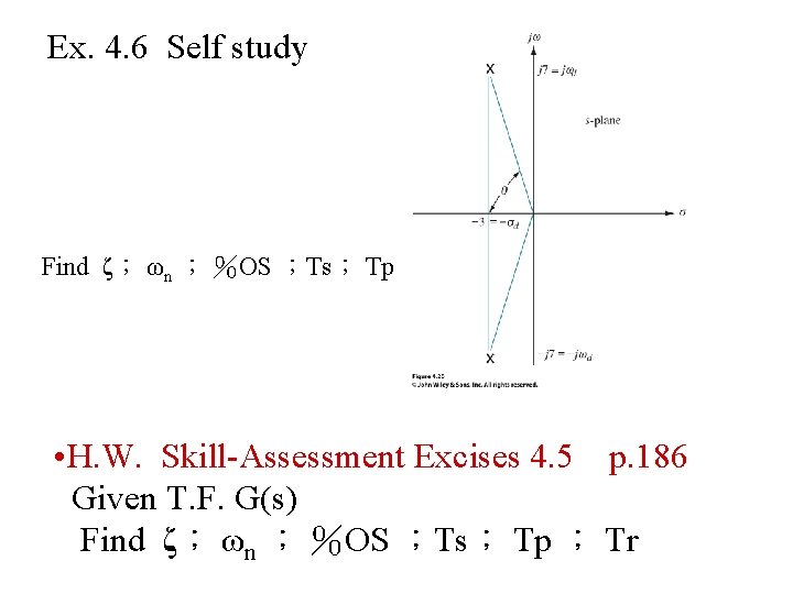 Ex. 4. 6 Self study Find ζ； ωn ； ％OS ；Ts； Tp • H.