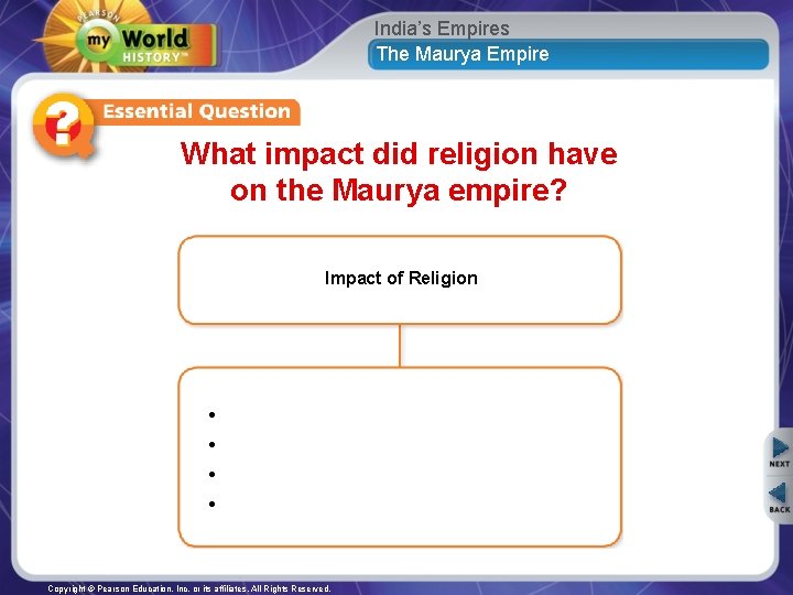 India’s Empires The Maurya Empire What impact did religion have on the Maurya empire?