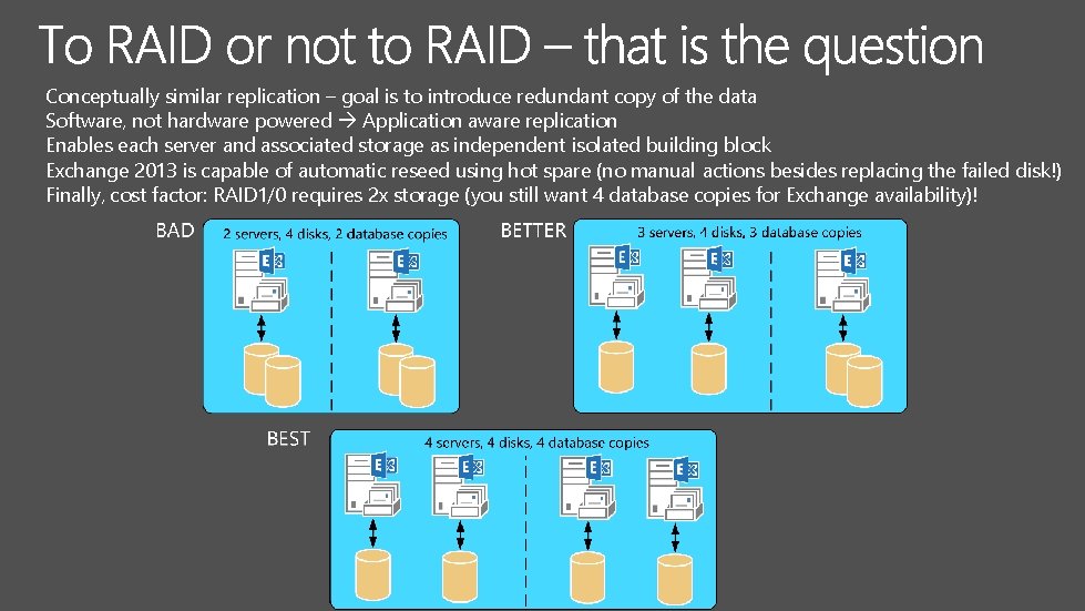 Conceptually similar replication – goal is to introduce redundant copy of the data Software,